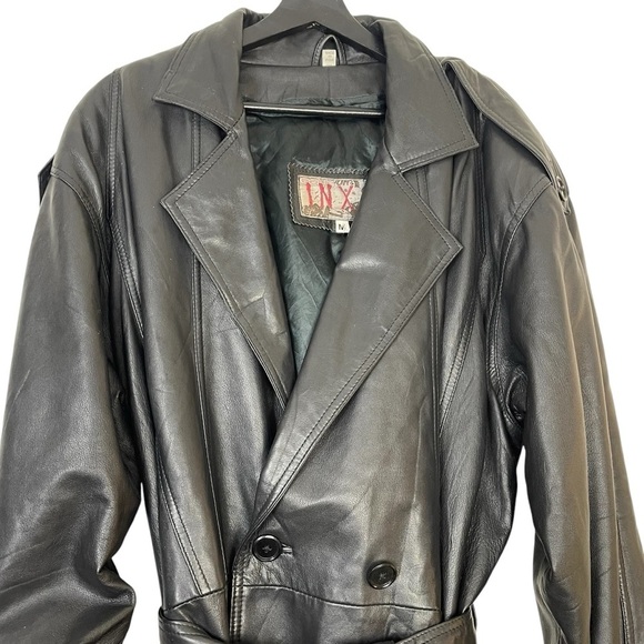 Vintage 90s Y2K Long Black Belted Leather Trench Coat With Removable Liner L/XL - Picture 4 of 15